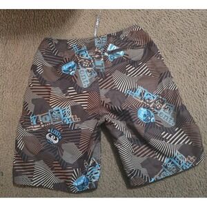 Lost Mayhem Psycho Surf Trunks Board Shorts  Nylon Brown Abstract 90s Size 34